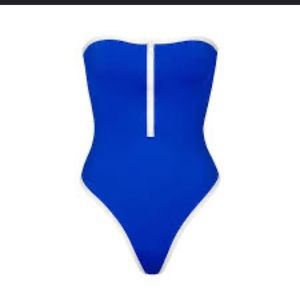 skims sporty zipper swim strapless one piece